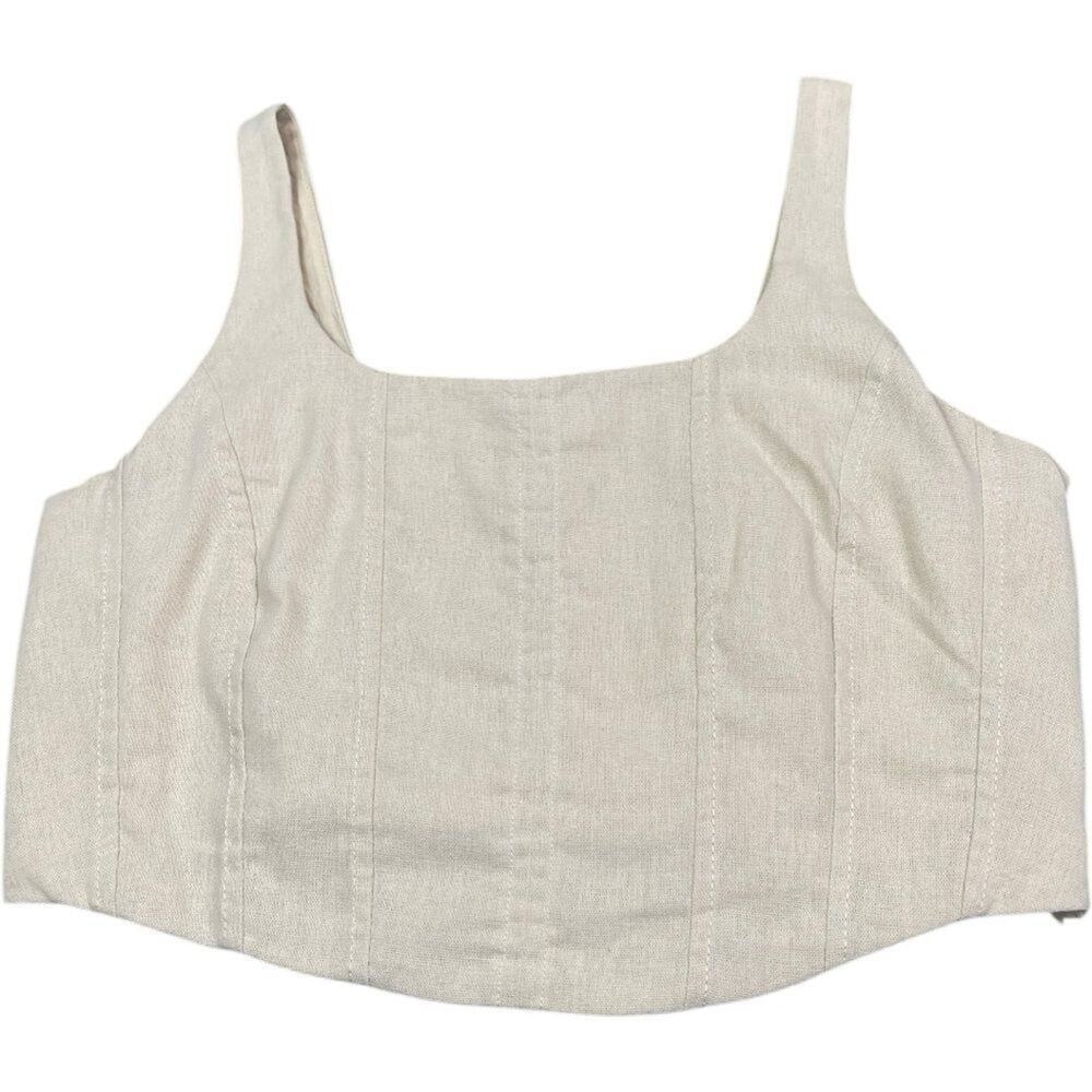 Hunter & Brown Cream Linen Smocked Cropped Sleeveless Top